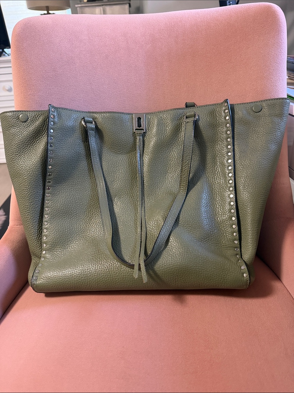 Rebecca Minkoff Olive Green Stud-Trim Tote Bag